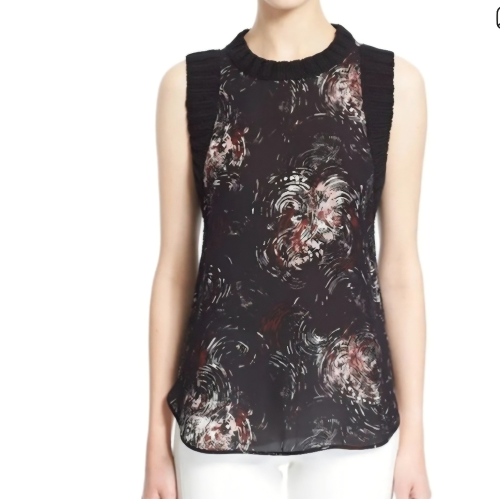 Elizabeth and James Sleeveless Black Swirl Pattern Blouse, Size L.